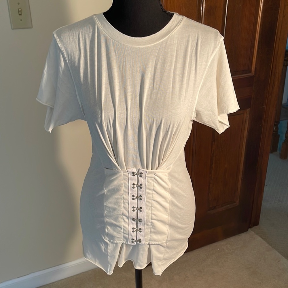 NSF White Corset-Style Cinch Tee
